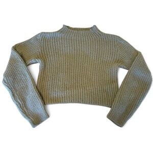 Zara Cropped Ribbed Mock Neck Sweater, Sage Green, Size S
